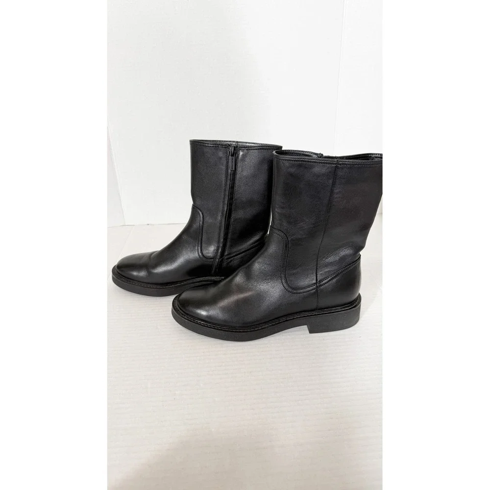 Veronica Beard Creswell Mid Calf Black Leather Minimalist Chelsea Boot Size 8